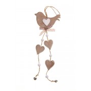 Hanging Rustic Woodland Bird with hearts and bells